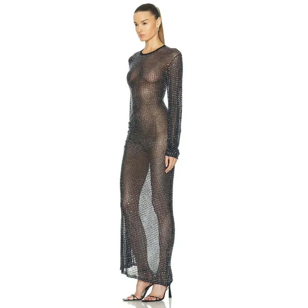 Christopher Esber Cristalla Long Sleeve Knit Drape Dress in Ink - Picture 3 of 5